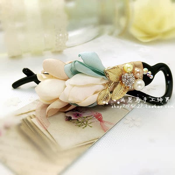 韩国优雅烧花花朵扭夹水钻八字夹盘发8字夹发卡发夹盘头饰品发饰