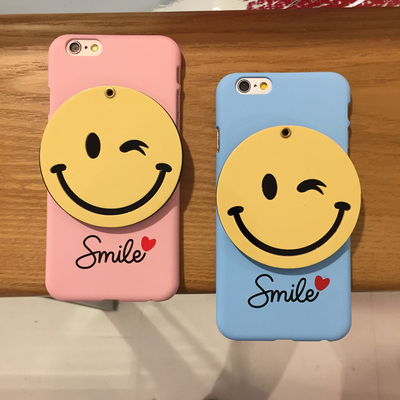 韓國代購 smile笑臉化妝鏡子蘋果iphone6/6s 6plus手機殼 磨砂套