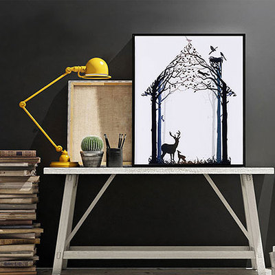 王鑫墙画2016三联哑光纸有框客厅壁画欧式北欧ps现代装饰画麋鹿1