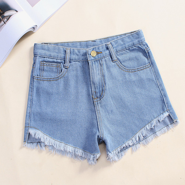 夏季韩版2016前短后长学生大码黑色高腰牛仔短裤女夏韩国宽松显瘦