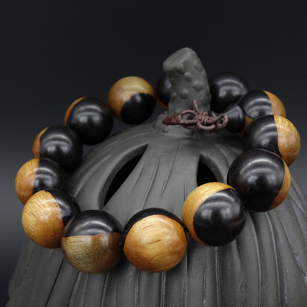 天然印尼黑檀手串佛珠手链 阴阳木黑黄檀木 情侣款手饰品念珠批发