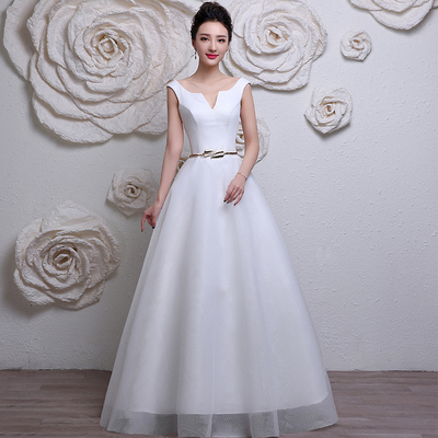 2016新款春长款晚礼服双肩白色礼服宴会长裙网纱蓬蓬裙女修身显瘦