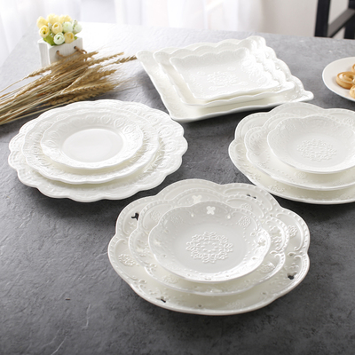 陶瓷盘浮雕点心盘子蕾丝水果盘甜品盘蛋糕盘早餐盘西餐盘菜盘平盘