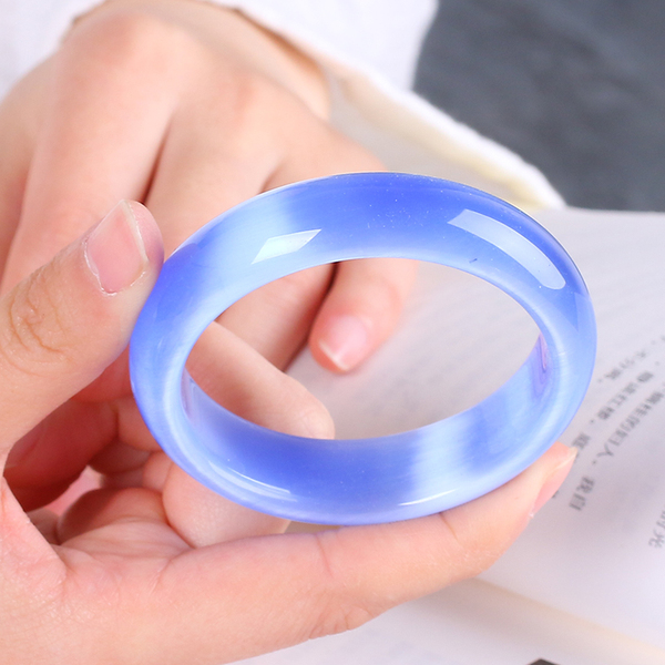 开光天空蓝猫眼石手镯女款紫水晶手环紫玉髓玉镯子招桃花运转运