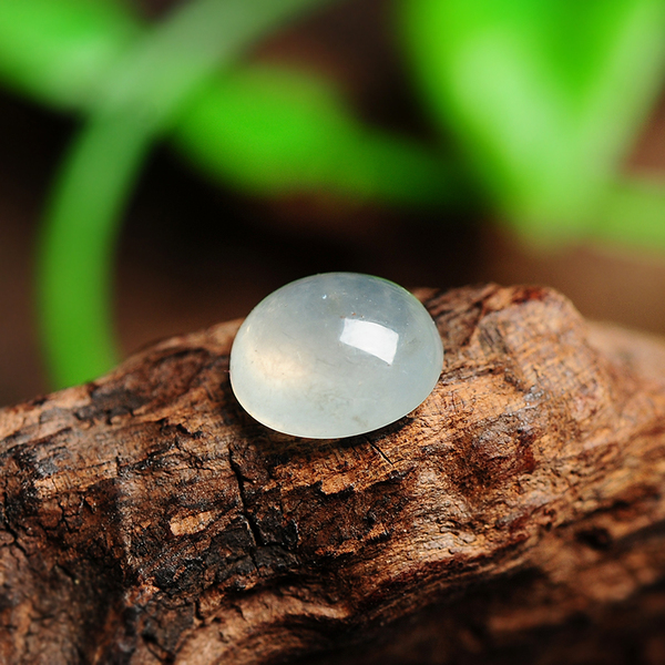 正品天然冰种透明圆形翡翠蛋面 缅甸玉a货淡绿无色裸石戒面送证书