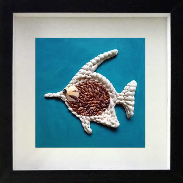 创意贝壳工艺品画 客厅沙发背景墙地中海装饰画 立体浮雕海鱼挂画
