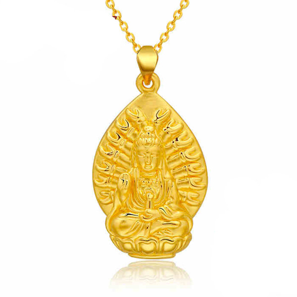 3d硬金足金999千手观音吊坠 黄金男款情侣款佛教观音金项坠新款