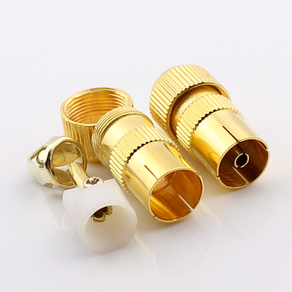 有线电视插头rf母头 tv视频射频线接头 天线插头tv母插头 镀金头