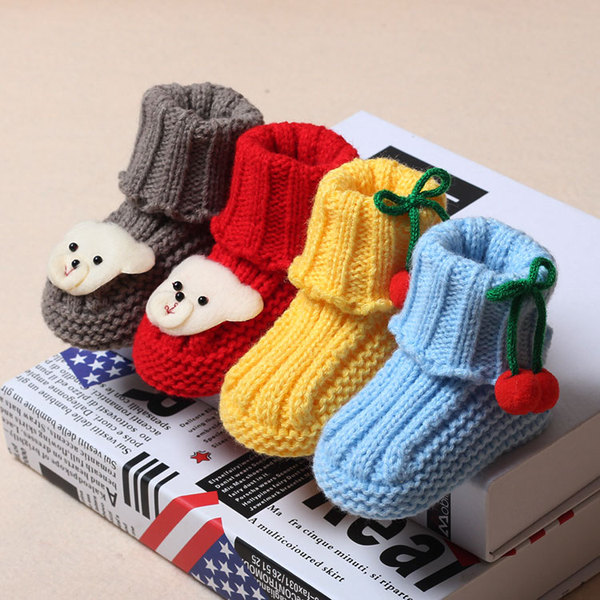 2016春秋宝宝毛线鞋学步新生婴儿纯色手工编织毛线袜0-3-4-5个月