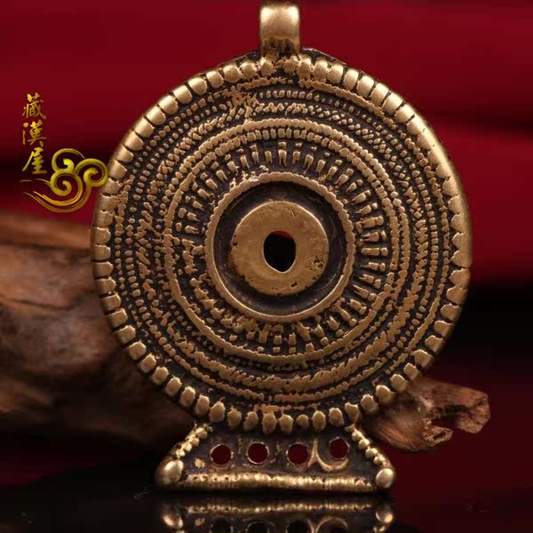 精品西藏老黄铜喜旋法轮咒牌 护身法器 转运辟邪 世界本源