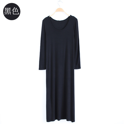 秋季新款莫代尔长袖连衣裙欧美风双U圆领时尚长款拖地长裙包邮