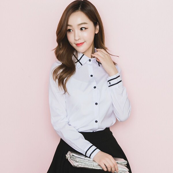 2016春秋新款韩版丝带拼接雪纺衫白衬衫女长袖百搭休闲学生衬衣潮