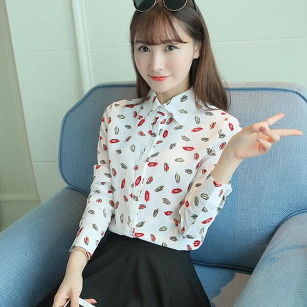2016秋季新款女装上衣印花衬衫长袖雪纺衫修身显瘦百搭打底衬衣潮