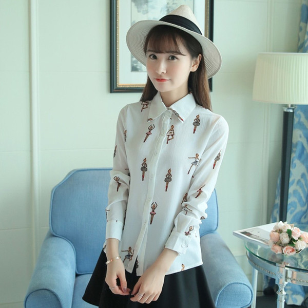 2016秋季新款女装上衣印花衬衫长袖雪纺衫修身显瘦百搭打底衬衣潮