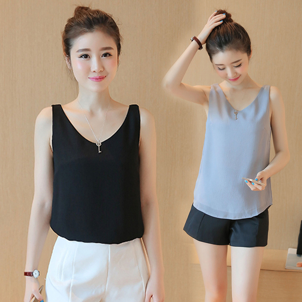 吊带背心女夏季t恤雪纺打底衫内搭韩版宽松短款无袖上衣夏装外穿