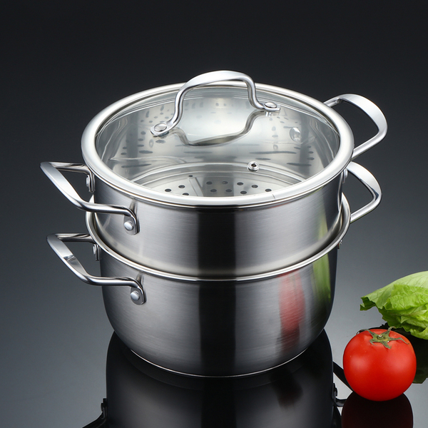 蒸锅304不锈钢德国24cm二层小蒸锅汤蒸双用22复合底加厚汤锅20cm