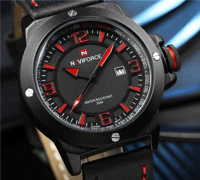 naviforce手表领翔品牌美国海军手表真皮防水日历表潮人腕表精细