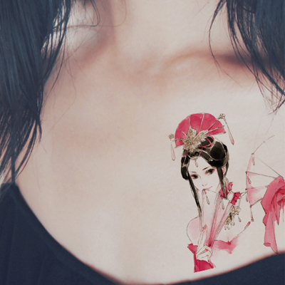 15首发 扇面原创纹身贴纸 清新唯美女神花臂 防水刺青tatoo贴