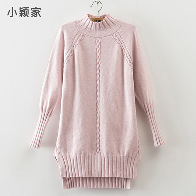 m317小颖家 秋冬女式半高领麻花编织收口袖中长款套头针织衫 3色