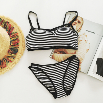 beauty show 2016新款少女风条纹无钢圈内衣文胸泳衣比基尼套装女