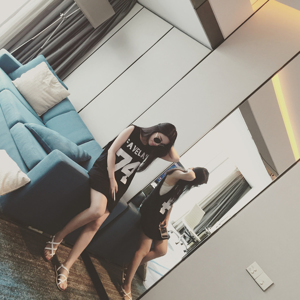 2016夏季新款韩版字母74数字棉宽松显瘦中长款背心裙无袖T恤女潮C