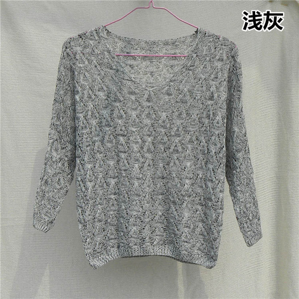 春秋女装毛衣外套短款宽松大码镂空罩衫女套头针织衫薄款蝙蝠线衫
