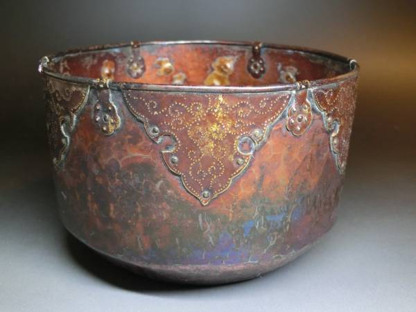 建水铜日本回流铜虫手工钉雕建水古玩杂项收藏