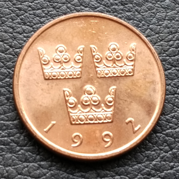 外国硬币 瑞典外币50欧尔红铜币流通品有氧化保真