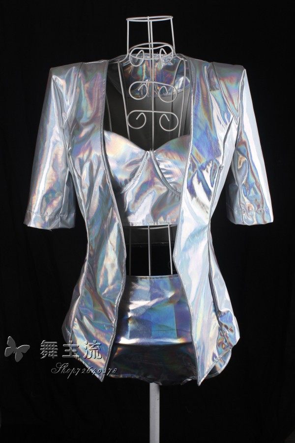 新款欧美夜店酒吧ds演出服女歌手爵士舞台装dj大气修身镭射皮套装