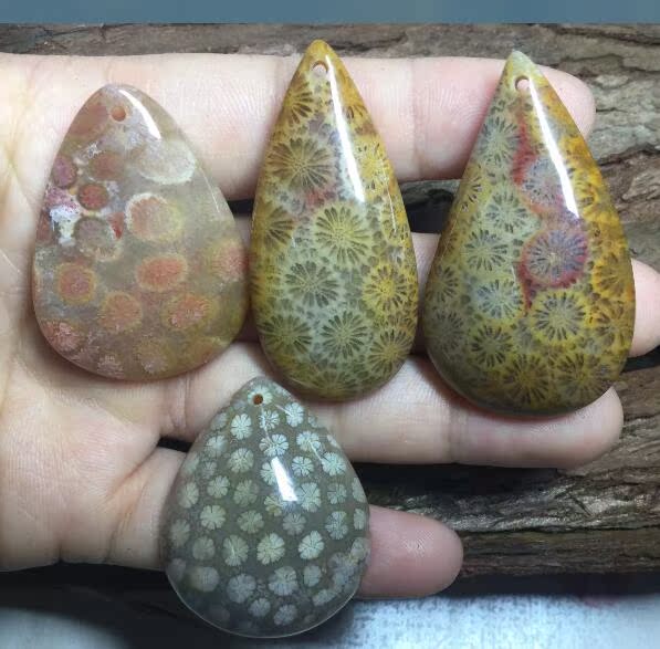 精品玉化漂亮天然珊瑚玉菊花石吊坠 印尼料 花纹好看