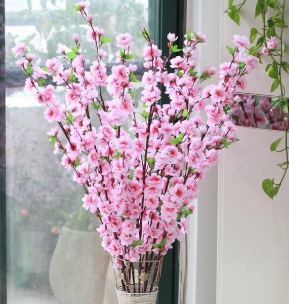 仿真桃花批发仿真桃花假花绢花干花装饰花落地花一支65朵花多色