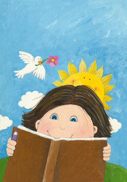 读书的女孩 装饰画壁画挂画画芯客厅卧室咖啡馆童趣餐厅清新经典