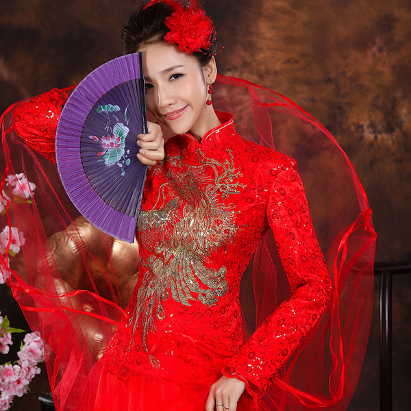 新娘旗袍裙结婚礼服敬酒服复古长款蕾丝中式长袖春秋夏季复古修身