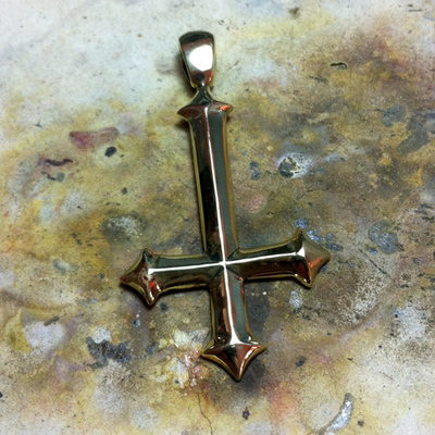 炙刺银饰 手工制作925银【圣彼得逆十字】吊坠 撒旦 黑金