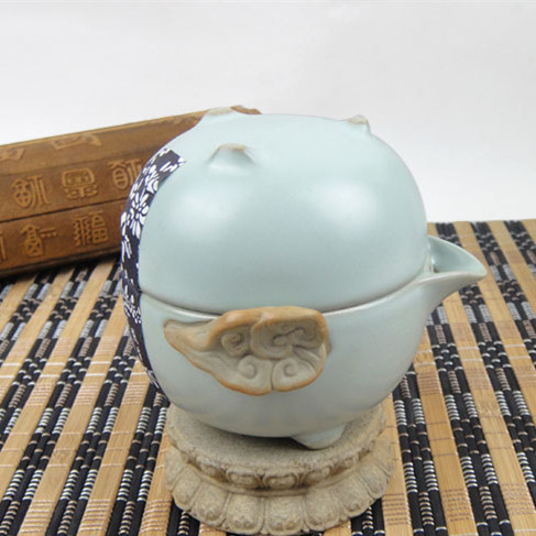 汉陶张生正品汝窑莲花冰裂快客杯陶瓷杯旅行功夫茶具盖碗一壶一杯