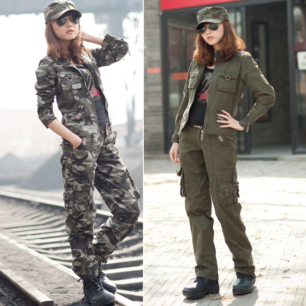 自由骑士户外女装军绿夹克套装 军迷修身迷彩服 cs战术套装女春秋