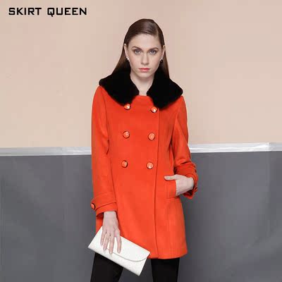 skirt queen裙皇公主柔滑獭兔毛领双排扣宽松羊毛大衣bwd-556-11
