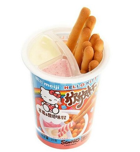 明治欣欣杯25g*6 草莓酸奶整板6杯装饼干条饼干棒手指饼休闲小吃