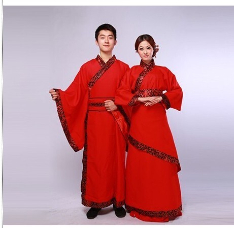 古装演出服装情侣红色汉服直曲裾深衣影楼古代华服唐装婚服特价