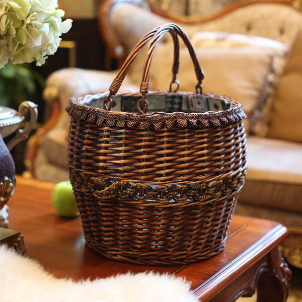 柳编菜篮子手提篮 编织水果篮鸡蛋筐 复古提篮 礼品购物篮 特价