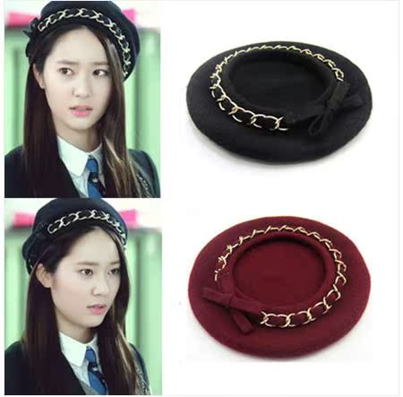 全国包邮继承者们krystal同款金属边贝雷帽画家帽李宝娜帽子韩版