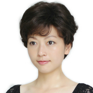 中老年假发真发女短发送妈妈短卷发透气逼真中年女式蓬松假发套
