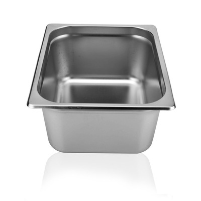 不锈钢1/2份数盆 加厚食物菜盆长方形深15cm盆盘 自助餐盛菜方盆