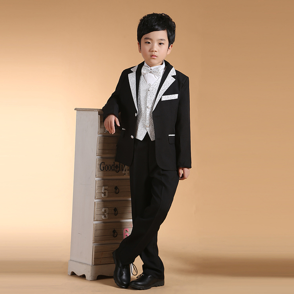 男童白色小西服钢琴演出服装舞台表演服主持人服装儿童花童礼服