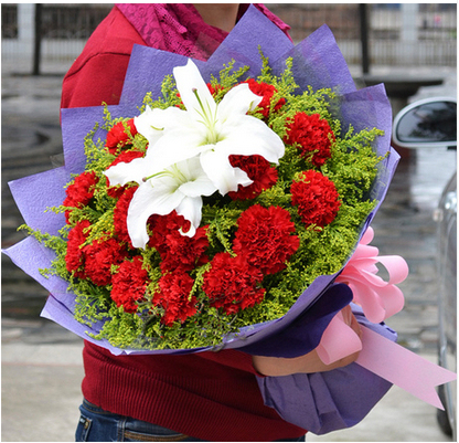 【母亲节鲜花速递】19红康乃馨1百合怀化吉首娄底鲜花店情人节送