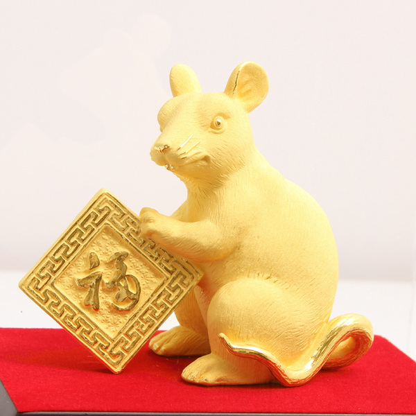 绒沙金摆件商务礼品 贺寿过寿生日礼物 十二生肖吉祥物 金鼠送福