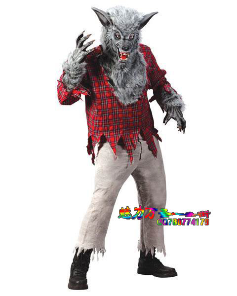 万圣节鬼衣服装 大灰狼衣服 恶狼服装高档成人狼人套装狼妖服