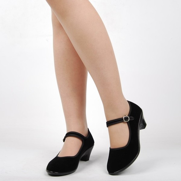 老北京布鞋舞蹈鞋舒适酒店工作鞋 女鞋 中跟礼仪鞋黑色工装鞋
