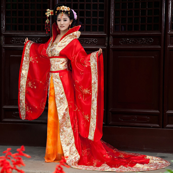 古装唐朝拖尾贵妃仙女装汉服舞台演出服新娘中式婚礼影楼主题服装