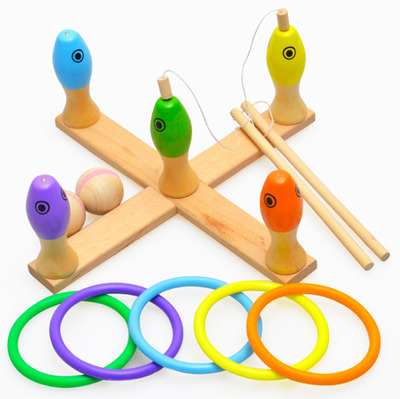 木制打保龄球 套圈 钓鱼三合一 多功能益智游戏